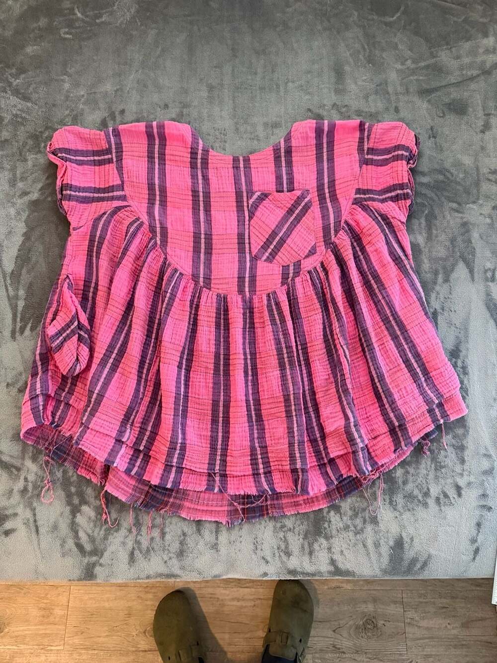 We The Free Free People Moon City Plaid Oversized Short Sleeve Top Pink